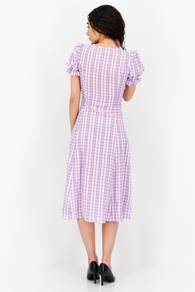 NA-KD Women Checkered Midi Casual Dress, Lilac - Image 4